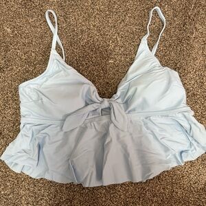 Cupshe Pale Blue Ruffle Tie-Front Swim Top